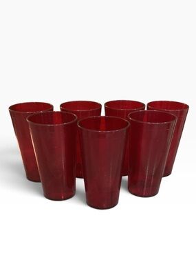 Set of 7 Vintage Carlisle Red Restaurant Tumblers 16 oz Retro Diner Cups